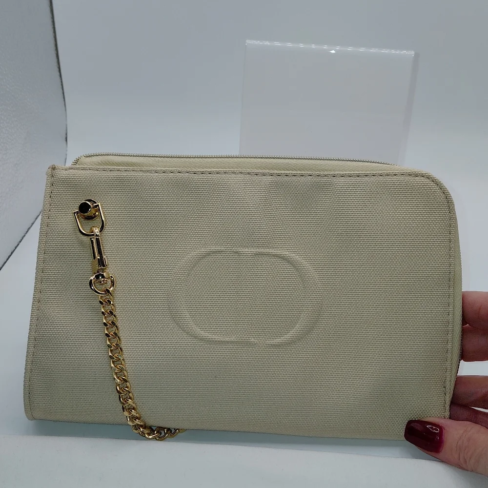 Dior Cream Cosmetic Pouch Shoulder Bag W/ Chain